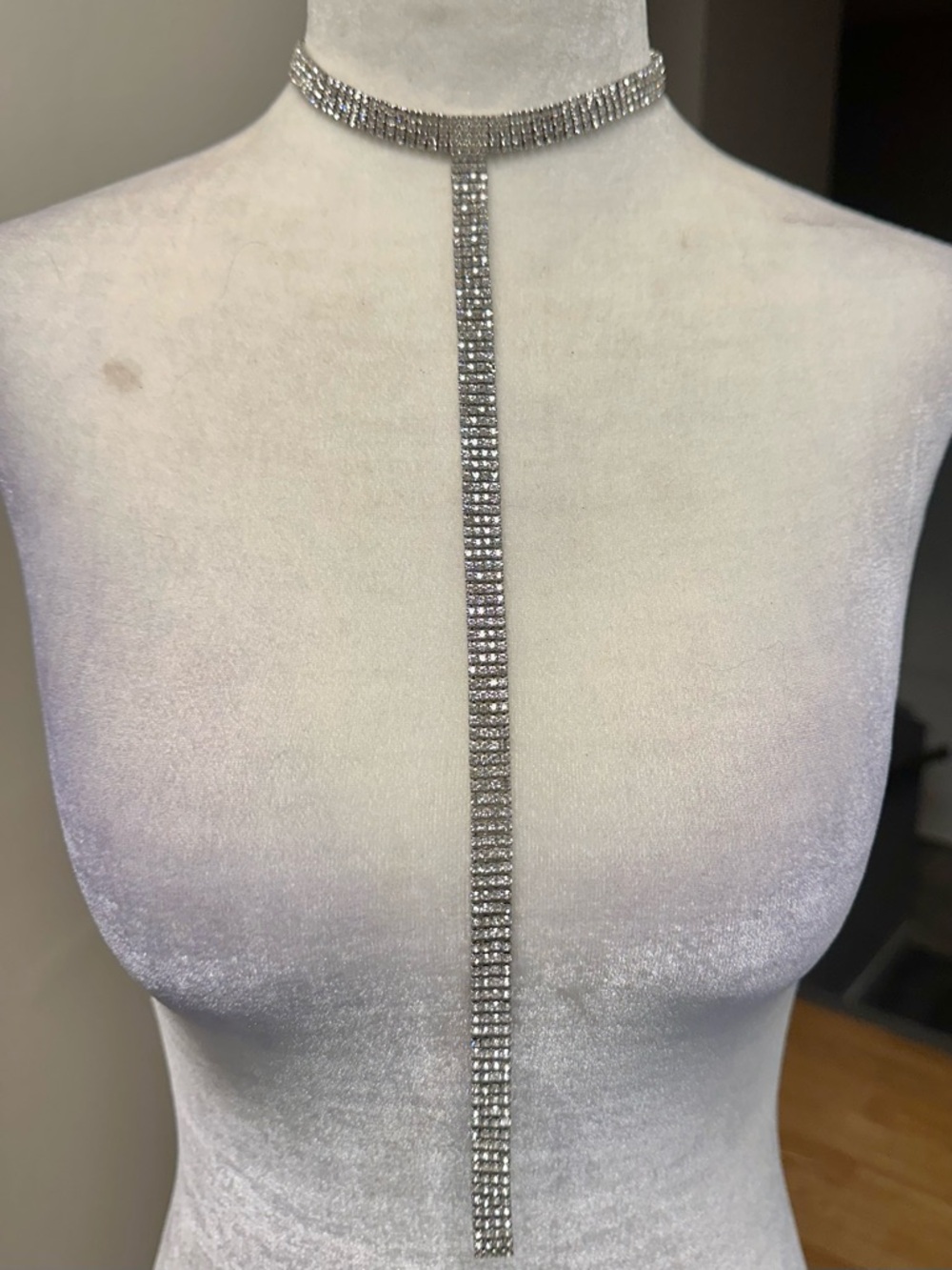 Rhinestone Choker Long Drop Necklace